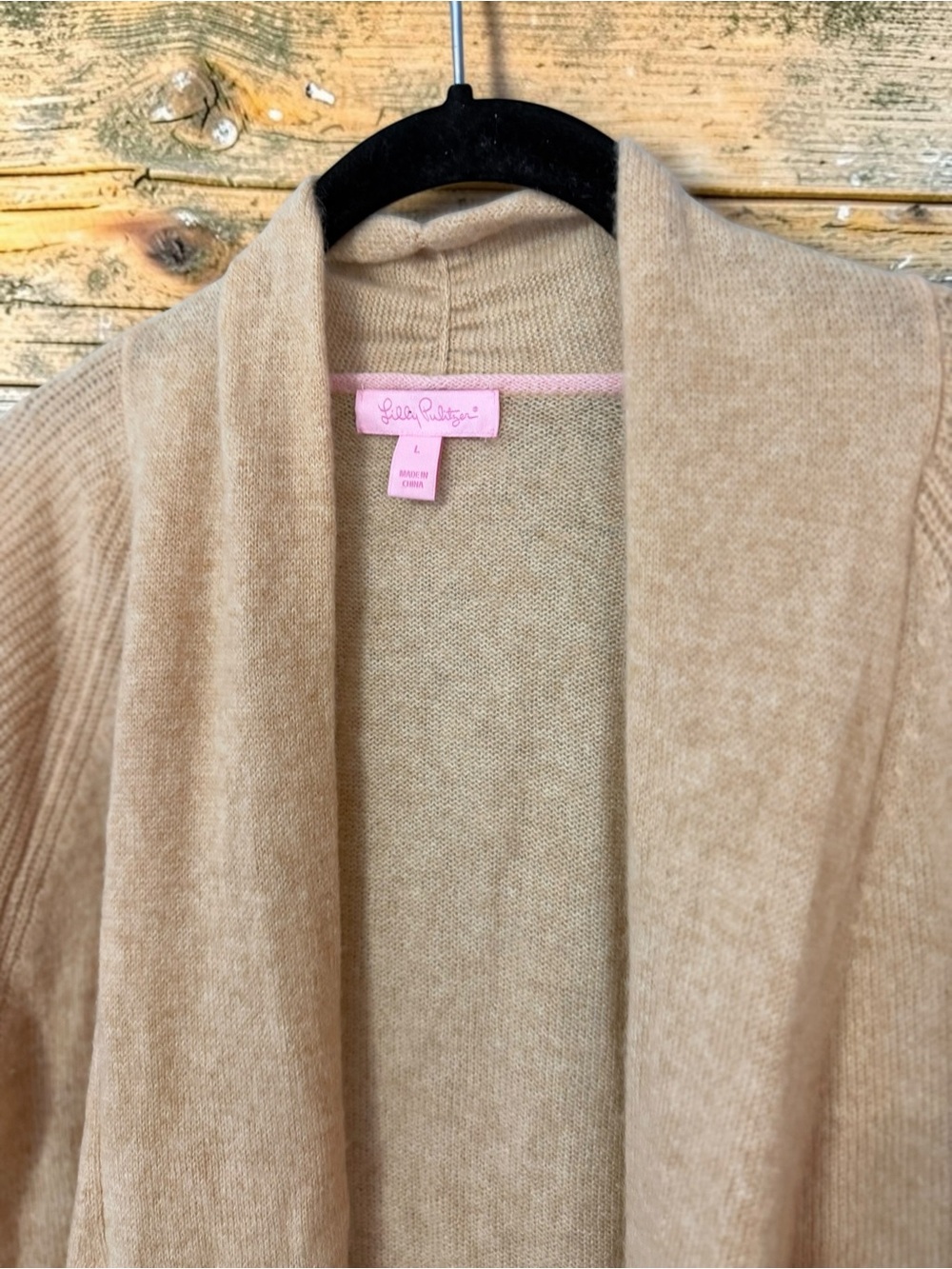 Lilly Pulitzer Open Front Cardigan L Camel Tan Soft Knit Waterfall - Picture 4 of 6